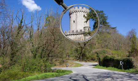 Branik Castle, Slovenia, in early spring, higlighted by a magnifying glassのeditorial素材