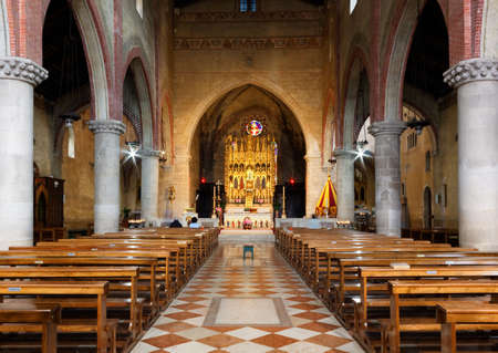 FOLLINA, Italy - July 1, 2018: Interior of the church of Santa Maria di Follina abbey, in the Veneto regionのeditorial素材
