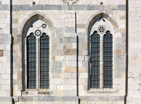Detail of the exterior of the duomo in Venzone, Italyのeditorial素材