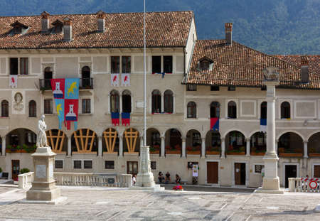 FELTRE, Italy - August 13, 2020: View of the south side of Piazza Maggiore, the historic district's main squareのeditorial素材