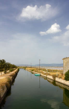 Landscape in the Molentargius Saltworks Natural Park near Cagliari, Italyの写真素材