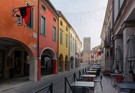 MOTAGNANA, Italy - December 28, 2023: Old town street, inside the medieval wallsのeditorial素材