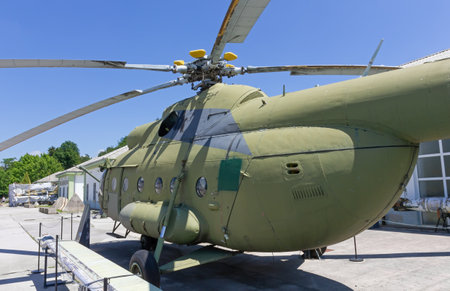 PIVKA, Slovenia - June 25, 2023: Assault and transport historic military helicopter Mil Mi-8 on display at the Pivka Park of Military Historyのeditorial素材