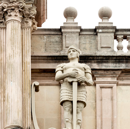 Shot in color detail on the facade of this historic building representing some character, animal or flower. Set at Eixample, Barcelona, Catalunya, Spain, Europeの写真素材