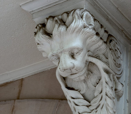 Marble sculpture on the wall of an old building in Lviv, Ukraine