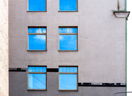 Windows on the facade of a residential building in Helsinki, Finland.