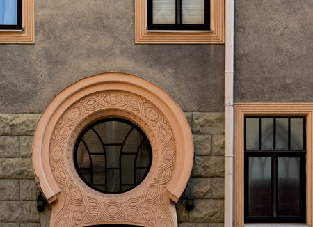 Detail of a window in the facade of a house in Prague, Czech Republic
