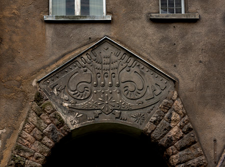 Architectural detail of an old building in Lviv, Ukraineの写真素材