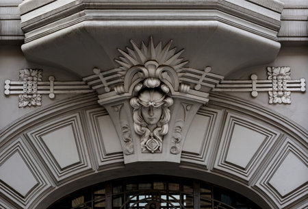 Architectural detail of the entrance to the building of the State Duma of the Russian Federation