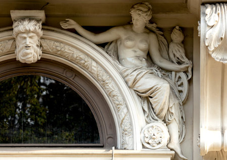 Sculpture on the facade of the house in Lviv, Ukraine