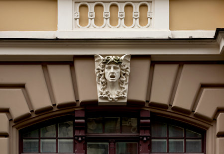 Architectural detail of the facade of a building in Prague, Czech Republic