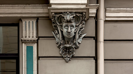 Sculpture on the facade of a building in St. Petersburgの写真素材