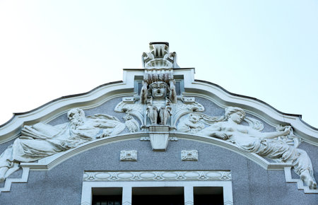 Sculptures on the facade of a building in Poznan