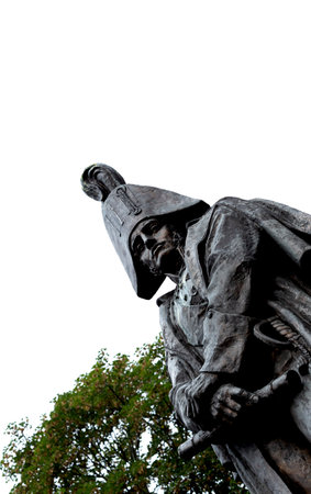 Statue of St. Francis of Assisi on a white backgroundの写真素材