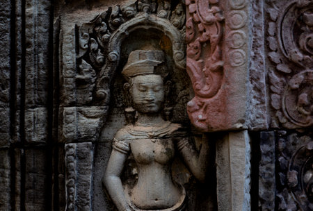 Ancient bas-relief at Angkor Wat, Cambodia.の写真素材