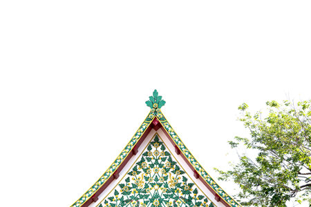 Thai temple roof isolated on white background with copy space for text.の写真素材