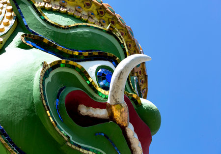 Thai style molding art in the temple, closeup of photoの写真素材