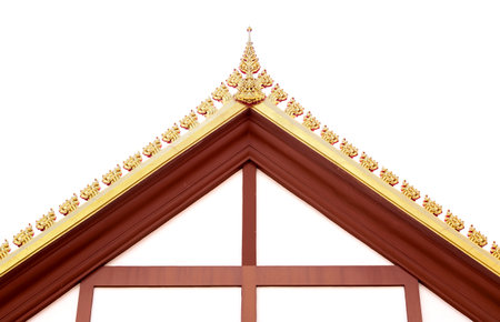 Thai temple roof isolated on white background with clipping path, Thailand.の写真素材