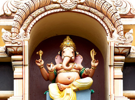 Ganesha statue in Hindu temple, closeup of photo.