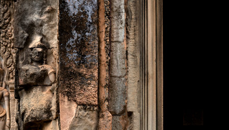 Detail of the facade of Angkor Wat, Siem Reap, Cambodiaの写真素材