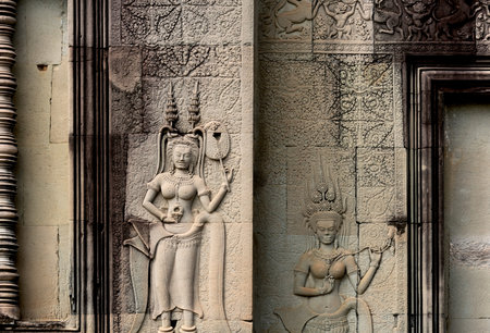 Bas-relief on the wall of Angkor Wat, Cambodia