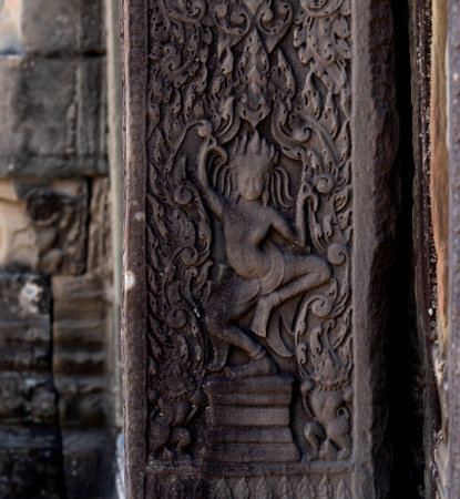 Carvings on the walls of Angkor Wat, Cambodiaの写真素材