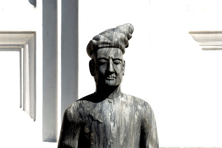 Statue of a chef on the facade of the church in Zagreb, Croatia