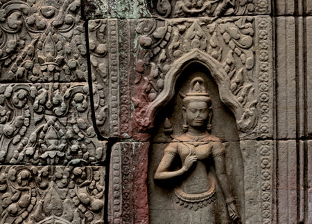 Carvings on the wall of Angkor Wat, Cambodiaの写真素材