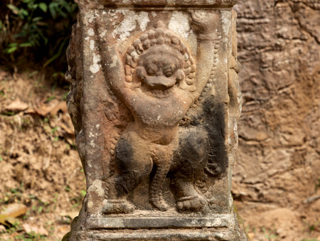 Sculpture in the temple complex Angkor Wat in Cambodiaの写真素材
