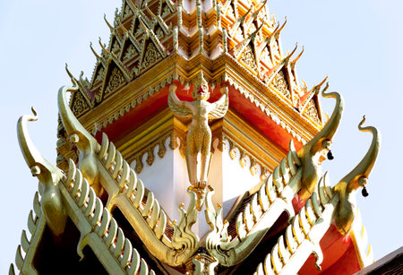 thai temple roof in bangkok thailand incision of the buddhaの写真素材