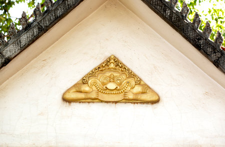 Thai style molding art on the temple wall, Thailand.の写真素材