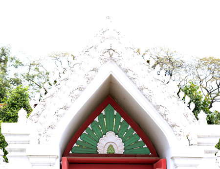 Thai style structure in thai temple on white background, Thailand.