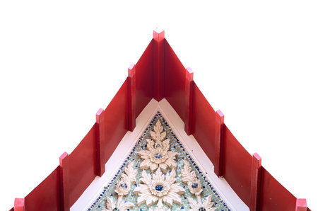 Thai style pattern on roof of temple isolated on white background.
