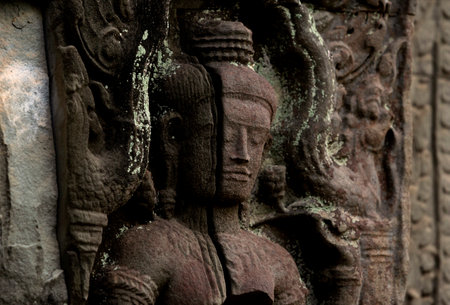 Carvings in Angkor Wat, Siem Reap, Cambodiaの写真素材