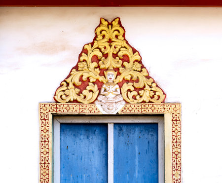 Thai style window in temple, Thailand. (selective focus)の写真素材