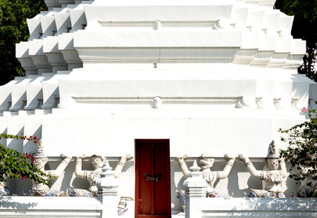 White pagoda at Wat Phra That Doi Suthep, Chiang Mai, Thailandの写真素材