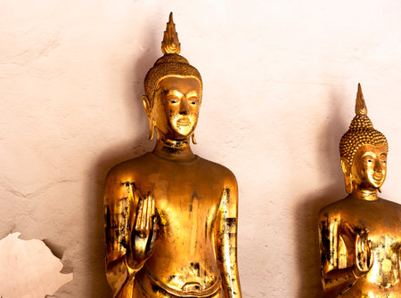 Golden Buddha statue at Wat Pho, Bangkok, Thailandの写真素材