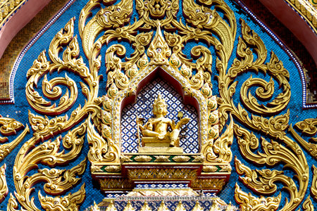 Thai style molding art on the wall at Wat Phra That Doi Suthep, Chiang Mai, Thailand.の写真素材