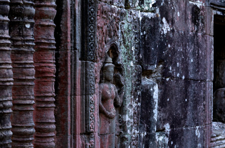 Stone carving on the wall of Angkor Wat, Cambodia.