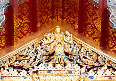 Thai style pattern on the roof of the temple, Thailand.の写真素材
