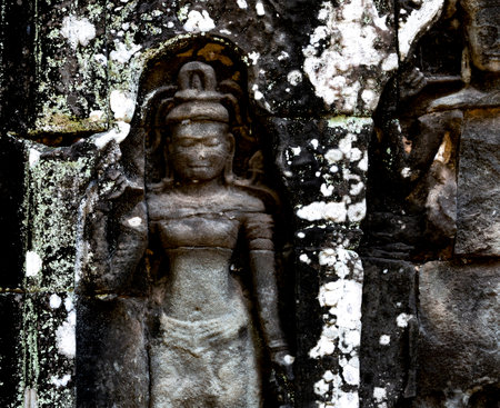 Stone carving in Angkor Wat, Siem Reap, Cambodiaの写真素材