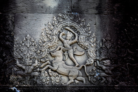 Carvings on the walls of Angkor Wat, Cambodiaの写真素材