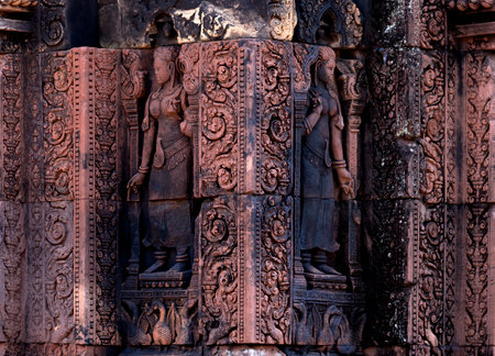 Carvings on the wall of Prasat Hin Phanom Rung temple in Buriram province, Thailand.の写真素材