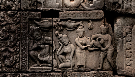 Bas-reliefs of ancient Khmer civilization in Angkor Wat, Cambodiaの写真素材