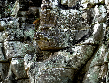 Stone carvings on the wall of Angkor Wat, Cambodiaの写真素材