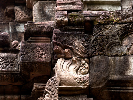 Carvings on the walls of Angkor Wat, Cambodiaの写真素材