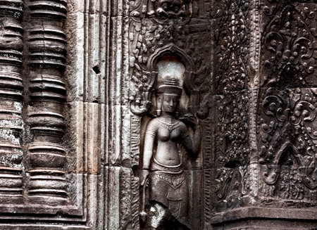 Bas-relief on the wall of Angkor Wat, Cambodiaの写真素材