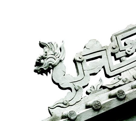 dragon in chinese temple on white background, closeup of photo