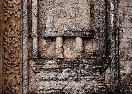 Detail of the ruins of the ancient city of Angkor Wat in Cambodiaの写真素材