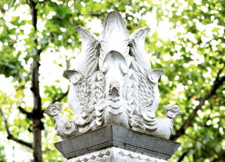 Chinese style stone carving in the park, closeup of photo.の写真素材